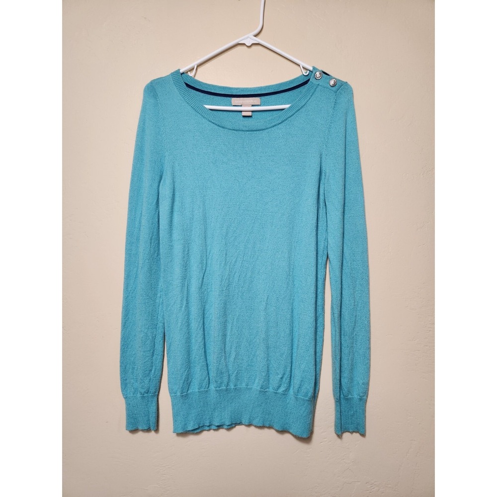 Banana Republic Blue Sweater Button Shoulder Womens Size Medium Wool Blend